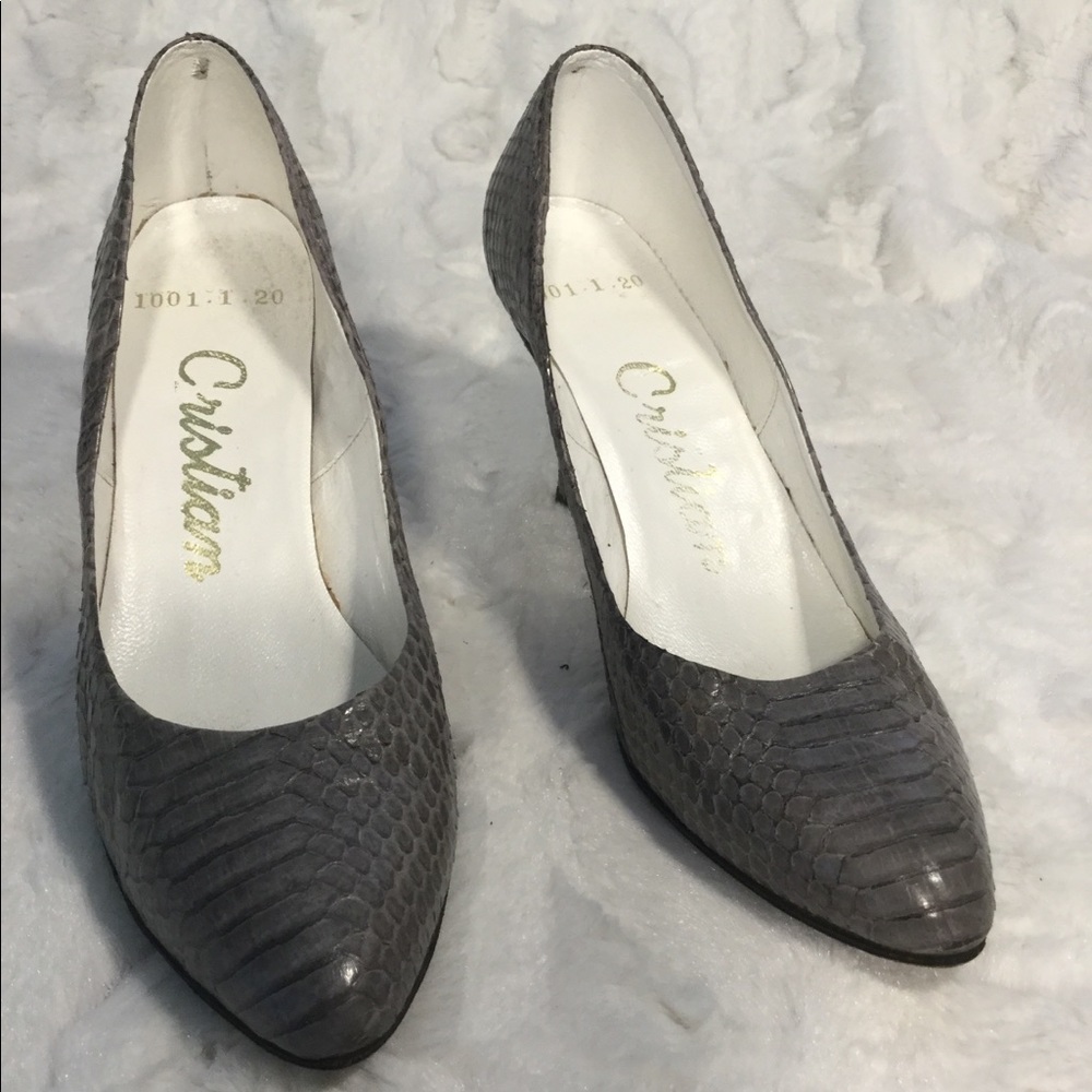 Real Snakeskin Gray Heels Size 4.5